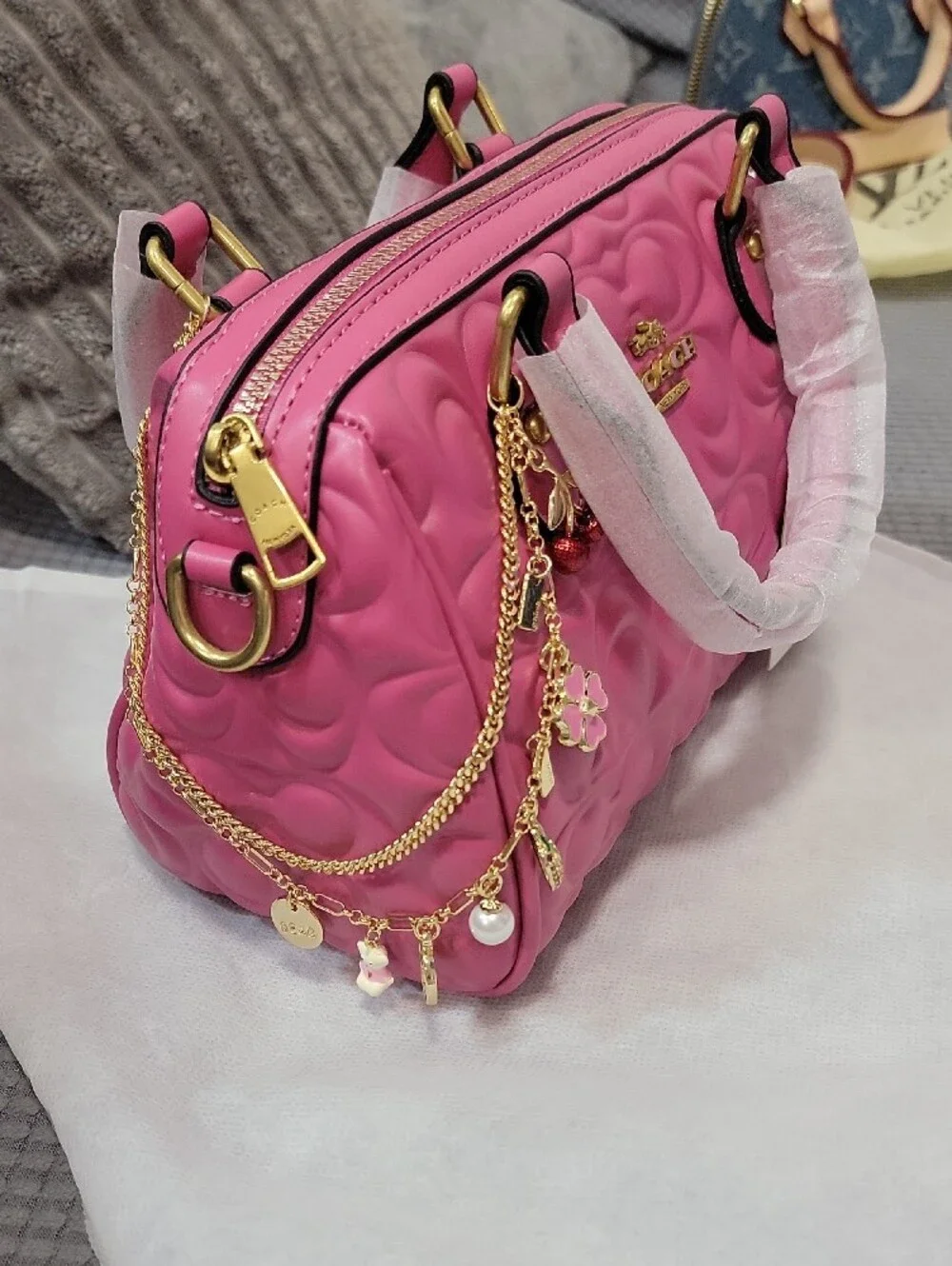 Fashion Pink Embossed Leather Top-Handle Satchel